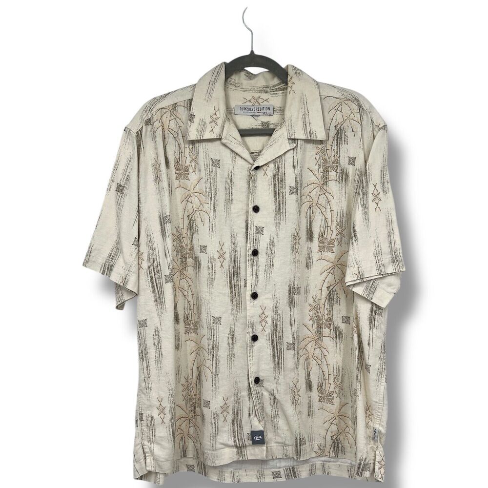 Quicksilver Shirt Men Large Linen/Rayon Button-up Island Vacation Beach